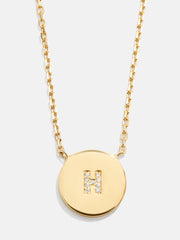 Disc 18K Gold Custom Initial Necklace - Gold/Pavé