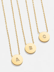 Disc 18K Gold Custom Initial Necklace - Gold/Pavé