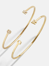 18K Gold Double Initial Custom Cuff Bracelet - Gold/Pavé