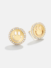 All Smiles 18K Gold Kids' Earrings - Pavé Smiley