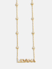Yasmine 18K Gold Custom Nameplate Necklace - Gold/Pavé