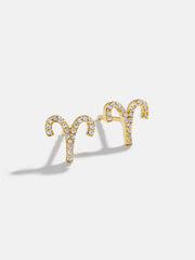 18K Gold Zodiac Earrings - 18K Gold. Pavé Cubic Zirconia Stones