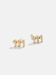 18K Gold Angel Number Earrings - Gold/Pavé
