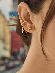 18K Gold Just For Fun Earrings - Pavé Smiley Face