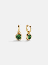 18K Gold Birthstone Drop Earrings - Emerald