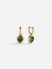18K Gold Birthstone Drop Earrings - Emerald