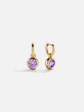 18K Gold Birthstone Drop Earrings - Light Amethyst