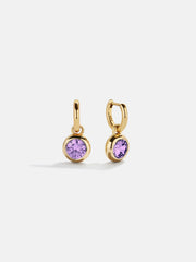 18K Gold Birthstone Drop Earrings - Light Amethyst