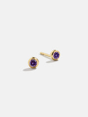 18K Gold Birthstone Stud Earrings - Amethyst