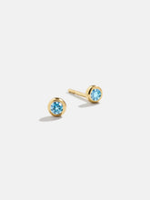 18K Gold Birthstone Stud Earrings - Aquamarine