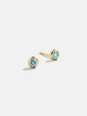 18K Gold Birthstone Stud Earrings - Aquamarine
