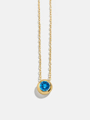 18K Gold Birthstone Pendant Necklace - Blue Zircon