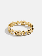 18K Gold Custom Nameplate Ring - 18K Gold. Pavé Cubic Zirconia Stones