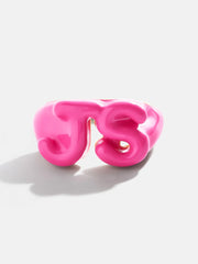 Block Enamel Custom Initial Ring - Hot Pink