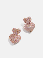 Harley Statement Earrings - Double Pink Pavé Heart Earrings