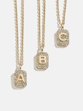 Tina Block Initial Necklace - Gold/Pavé