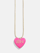 Millie Bubble Heart Custom Initial Necklace - Hot Pink