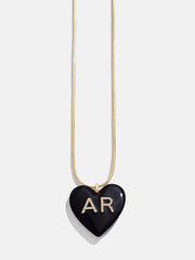 Millie Bubble Heart Custom Initial Necklace - Black