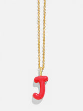 Mini Bubble Initial Enamel Necklace - Red