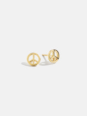 18K Gold Peace Sign Delicate Stud Earrings - Peace Sign