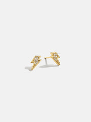 18K Gold Celestial Delicate Stud - Lightning Bolt
