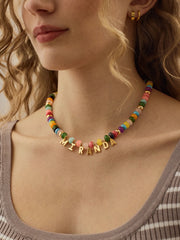 Semi-Precious Gold Custom Nameplate Necklace - Gold/Multi