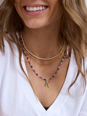 Semi-Precious Block Initial Necklace - Dark Multi