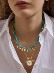 Semi-Precious Gold Custom Nameplate Necklace - Gold/Blue