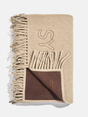 Pure Merino Wool Custom Blanket - Tan Sand/Chocolate Brown