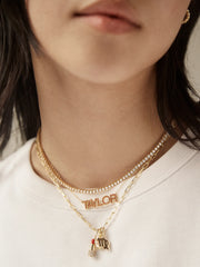 18K Gold Birthstone Custom Nameplate Necklace - Garnet