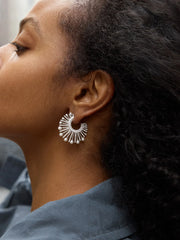 Jordan Sunburst Hoop Earrings - Silver/Pavé
