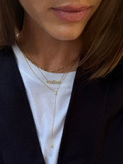 Teardrop 18K Gold Lariat Necklace - Gold/Pavé