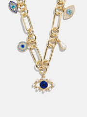 Ojo Evil Eye Charm Necklace - Gold/Blue