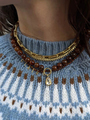 Janette Beaded Ring Necklace - Tiger's Eye