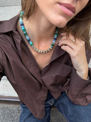 Block Letter Beaded Custom Necklace - Blue Multi