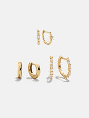 Lauren 18K Gold Earring Set - Gold/Pavé