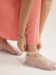 Teagan Pearl Layered Anklet - White