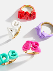 Block Enamel Custom Initial Ring - Hot Pink