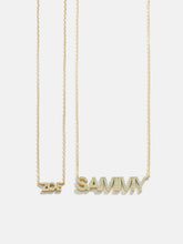 18K Gold Birthstone Custom Nameplate Necklace - Aquamarine