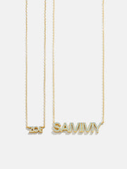 18K Gold Birthstone Custom Nameplate Necklace - Aquamarine
