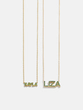 18K Gold Birthstone Custom Nameplate Necklace - Emerald