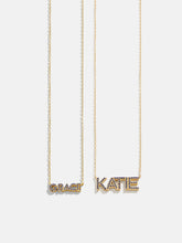 18K Gold Birthstone Custom Nameplate Necklace - Sapphire
