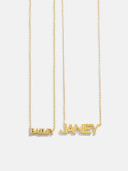 18K Gold Birthstone Custom Nameplate Necklace - Topaz