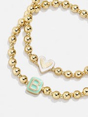 Initial & Heart Kids' Pisa Bracelet Set - Gold