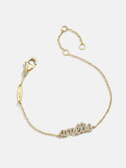18K Gold Pavé Custom Nameplate Bracelet - 18K Gold. Pavé Cubic Zirconia Stones