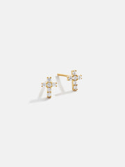 Christina 18K Gold Earrings - Pavé Cross