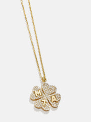 Clover 18K Gold Custom Pendant Necklace - 18K Gold. Pavé Cubic Zirconia Stones