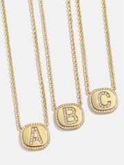 18K Gold Initial Pendant Necklace - Gold/Pavé
