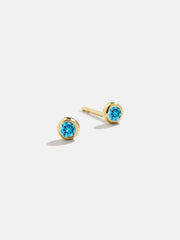 18K Gold Birthstone Stud Earrings - Blue Zircon