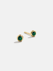 18K Gold Birthstone Stud Earrings - Emerald